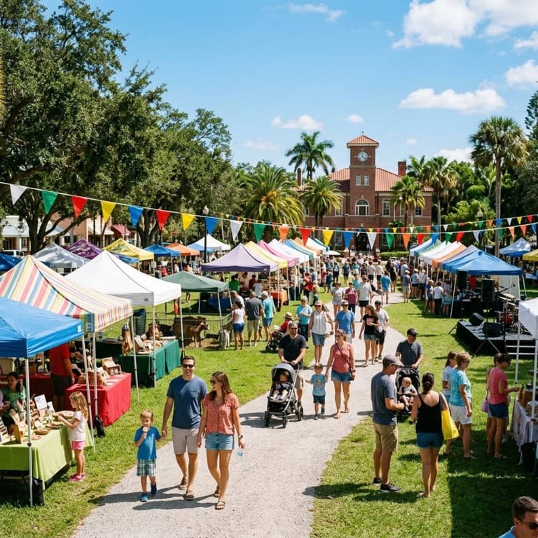 Illustration of a community fair on a town green
