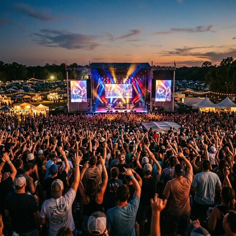 Illustration of a festival crowd at dusk